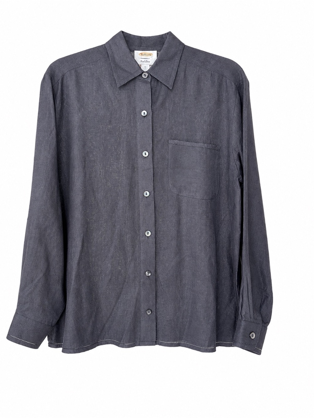 Talbots Vintage Irish Linen Blouse Shirt Black Button Minimalist Size 6